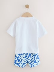 White/Blue T-Shirt and Shorts 100% Cotton Set (3mths-7yrs) - Image 2 of 4