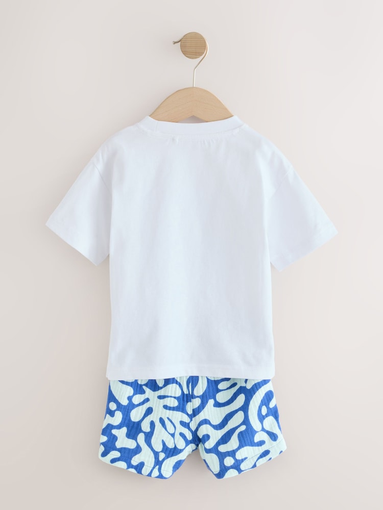 White/Blue T-Shirt and Shorts 100% Cotton Set (3mths-7yrs) - Image 2 of 4