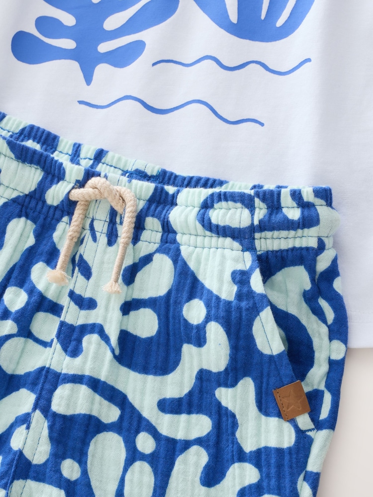 White/Blue T-Shirt and Shorts 100% Cotton Set (3mths-7yrs) - Image 4 of 4