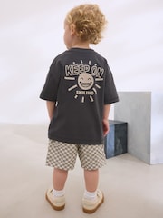 Neutral Checkerboard 100% Cotton T-Shirt and Shorts Set (3mths-7yrs) - Image 1 of 6
