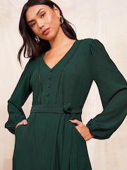 Friends Like These Green Ladder Trim Textured Midi Dress - Image 2 of 4