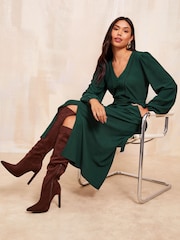 Friends Like These Green Ladder Trim Textured Midi Dress - Image 3 of 4