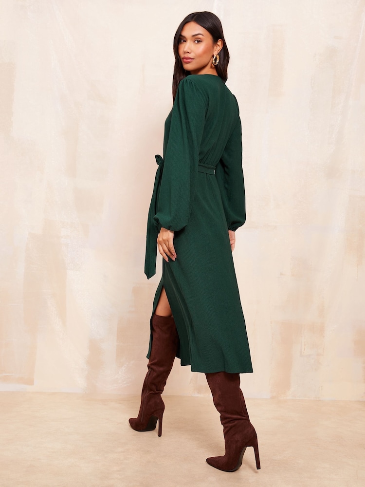 Friends Like These Green Ladder Trim Textured Midi Dress - Image 4 of 4