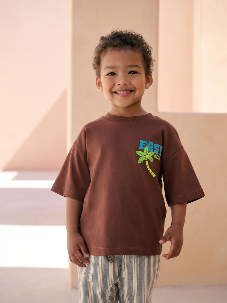 Brown Easy Days 100% Cotton Short Sleeve Back Print T-Shirt (3mths-7yrs) - Image 1 of 4