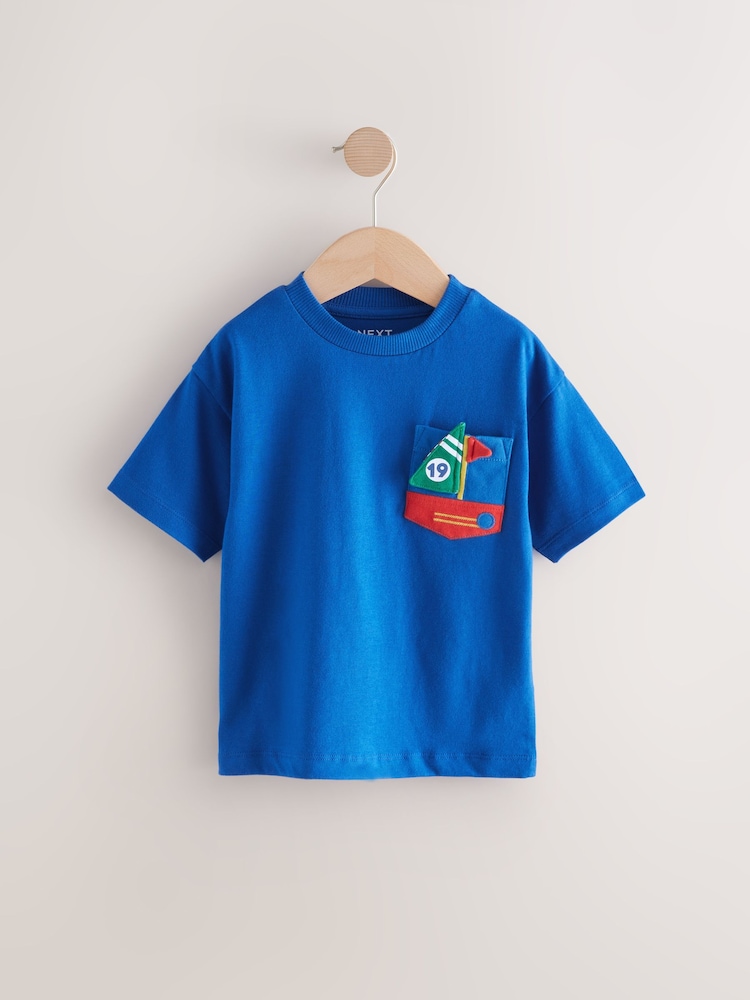 Blue Boat Short Sleeve Pocket Character T-Shirt (3mths-7yrs) - Image 4 of 8