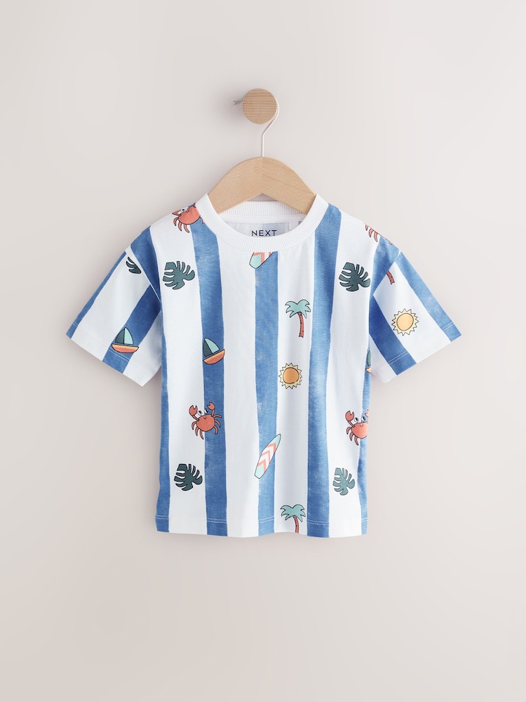 Blue Seaside Stripe Short Sleeve All-Over Print T-Shirt (3mths-7yrs) - Image 1 of 5