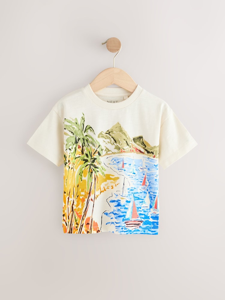White Beach 100% Cotton Short Sleeve Graphic Print T-Shirt (3mths-8yrs) - Image 1 of 4