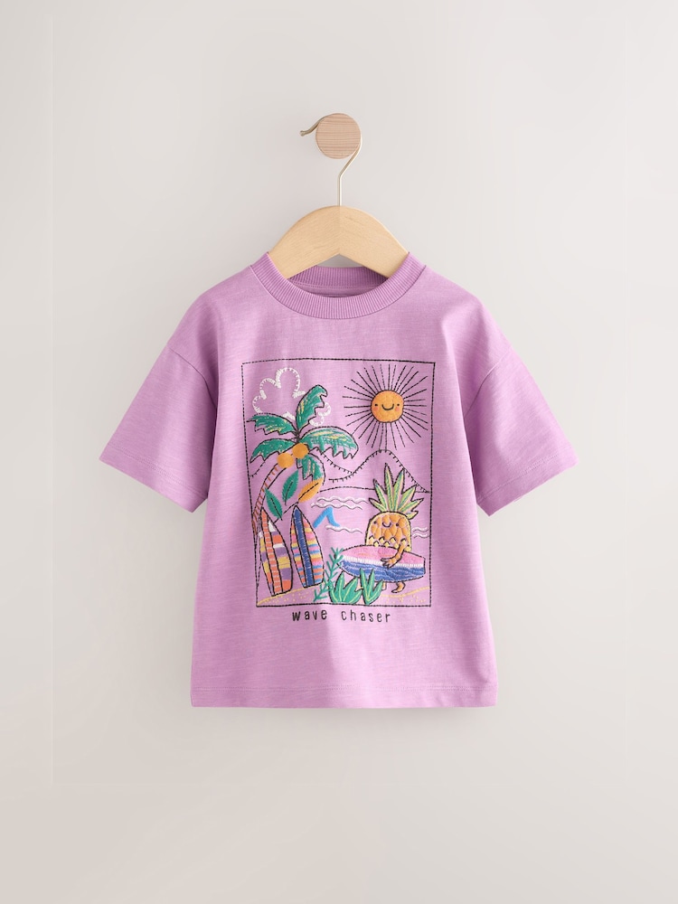 Magenta Pink Wave Chaser 100% Cotton Short Sleeve Graphic Print T-Shirt (3mths-8yrs) - Image 1 of 4