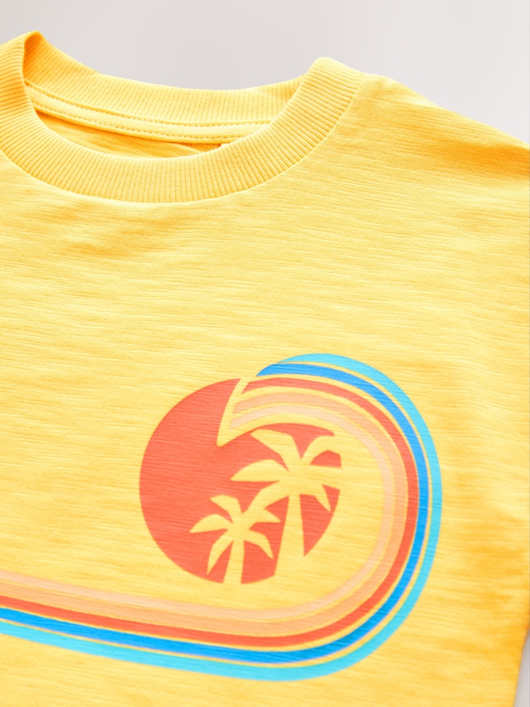 Yellow Sun and Waves 100% Cotton Short Sleeve Graphic Print T-Shirt (3mths-8yrs) - Image 4 of 4