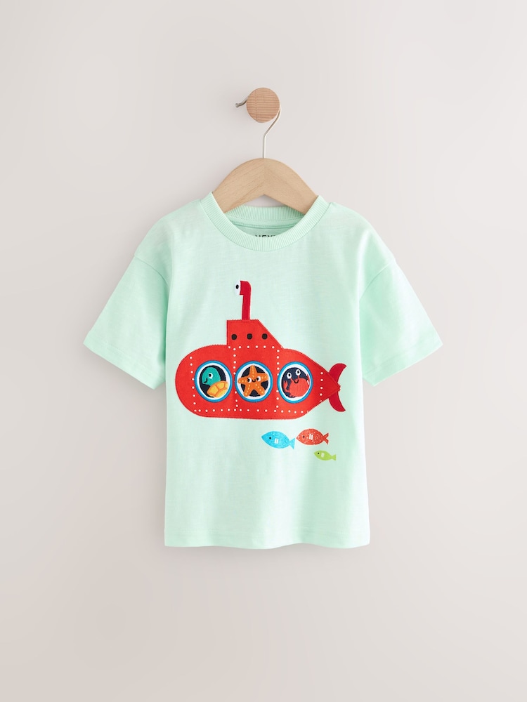 Mint Green Short Sleeve Interactive Appliqué T-Shirt (3mths-7yrs) - Image 1 of 4
