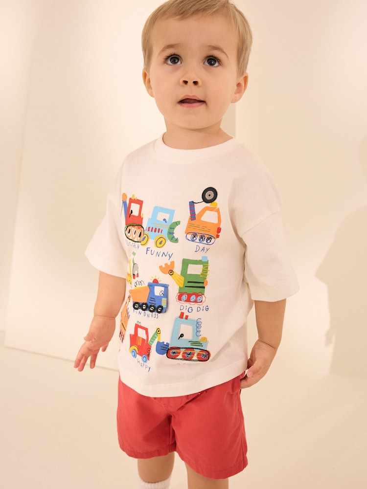 White Digger Short Sleeve Interactive Appliqué T-Shirt (3mths-7yrs) - Image 1 of 9