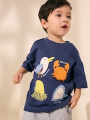 Blue Sealife Short Sleeve Interactive Appliqué T-Shirt (3mths-7yrs) - Image 1 of 8