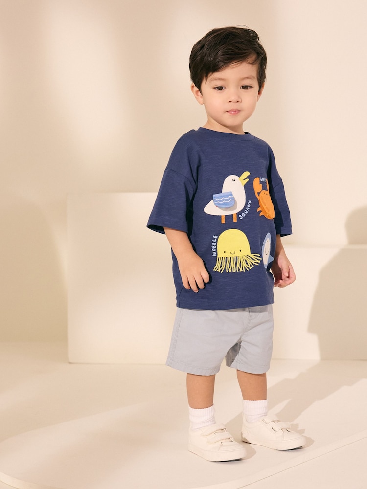 Blue Sealife Short Sleeve Interactive Appliqué T-Shirt (3mths-7yrs) - Image 2 of 8