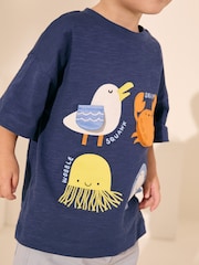 Blue Sealife Short Sleeve Interactive Appliqué T-Shirt (3mths-7yrs) - Image 4 of 8
