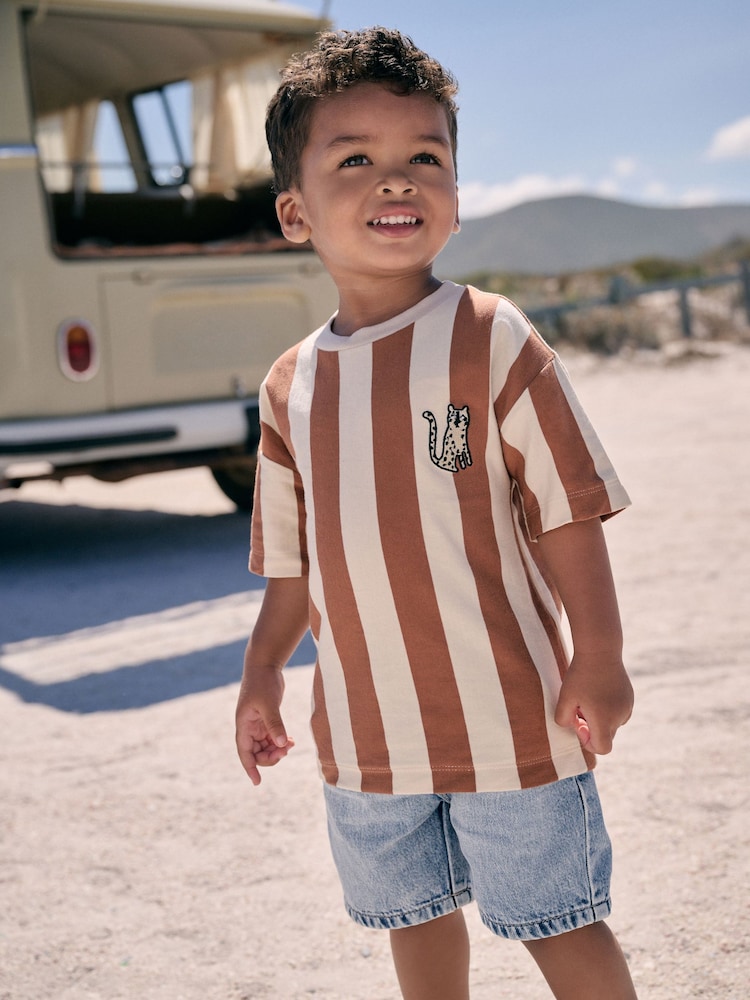 Brown Neutral Short Sleeve Stripe T-Shirt (3mths-7yrs) - Image 1 of 3