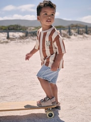 Brown Neutral Short Sleeve Stripe T-Shirt (3mths-7yrs) - Image 2 of 3