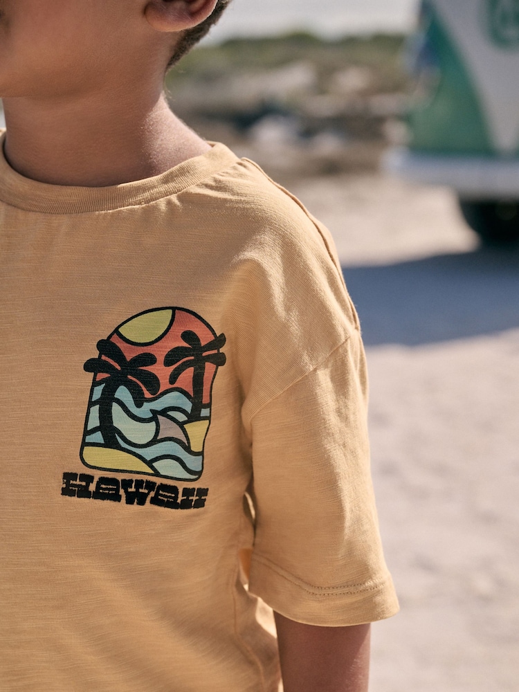 Ochre Yellow 100% Cotton Short Sleeve Back Print T-Shirt (3mths-7yrs) - Image 2 of 3