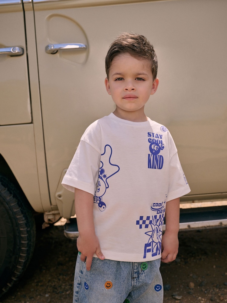 White Stay Cool & Kind 100% Cotton Short Sleeve Back Print T-Shirt (3mths-7yrs) - Image 1 of 4
