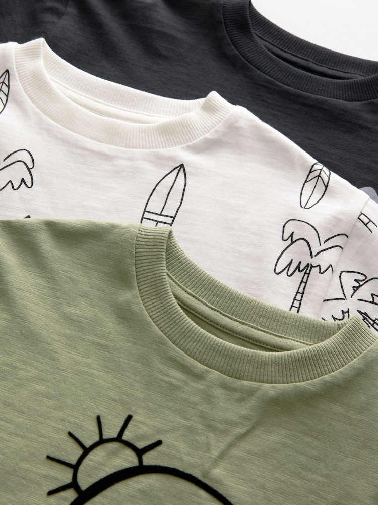 Mono/Khaki green Short Sleeve T-Shirts 3 Pack (3mths-7yrs) - Image 6 of 7