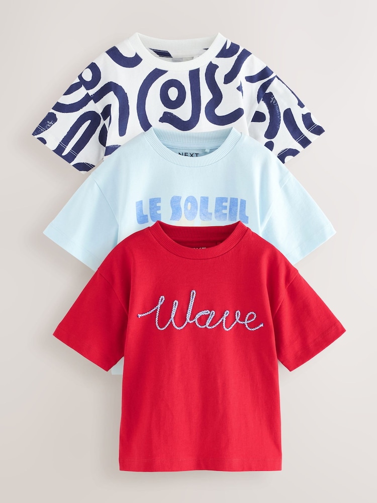 Blue Short Sleeve T-Shirts 3 Pack (3mths-7yrs) - Image 1 of 7