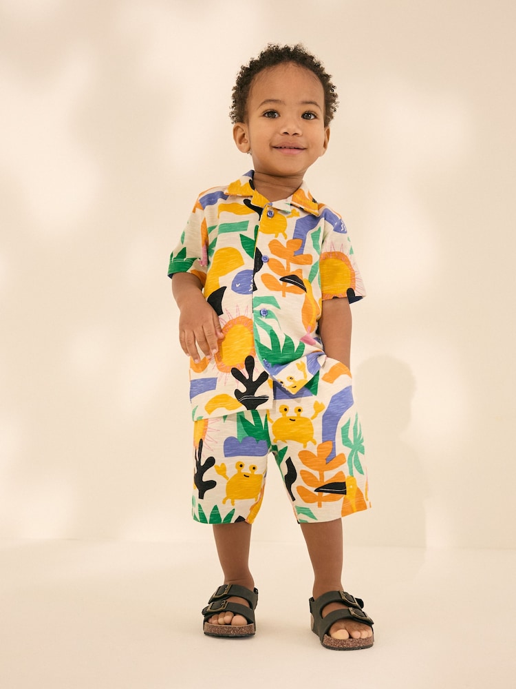 Ecru/Yellow Short Sleeve Shirt & Shorts Set (3mths-7yrs) - Image 1 of 1