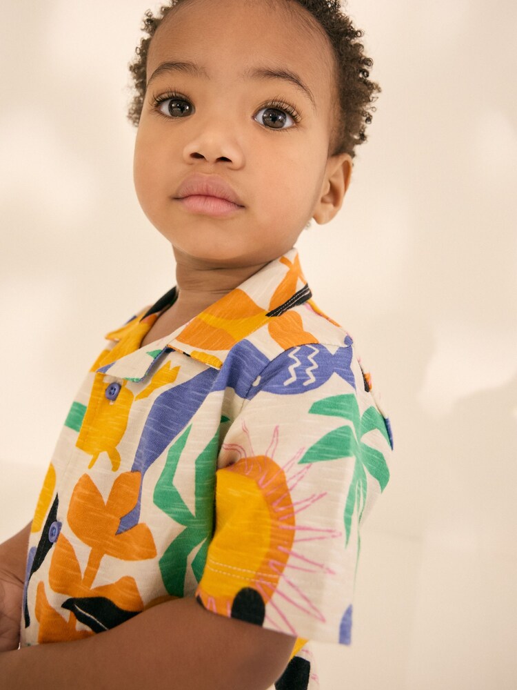 Ecru/Yellow Short Sleeve Shirt & Shorts Set (3mths-7yrs)