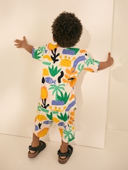 Ecru/Yellow Short Sleeve Shirt & Shorts Set (3mths-7yrs) - Image 3 of 9