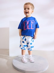 Cobalt Blue Short Sleeve T-Shirt & Pattern Shorts Set (3mths-7yrs) - Image 1 of 9