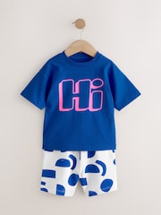 Cobalt Blue Short Sleeve T-Shirt & Pattern Shorts Set (3mths-7yrs) - Image 4 of 9