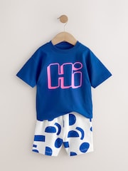 Cobalt Blue Short Sleeve T-Shirt & Pattern Shorts Set (3mths-7yrs) - Image 5 of 9