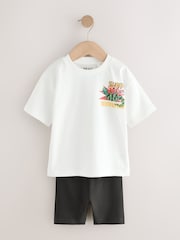 White Backprint Lguana Short Sleeve T-Shirt & Cycling Shorts Set (3mths-7yrs) - Image 1 of 5