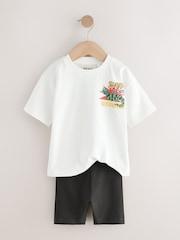 White Backprint Lguana Short Sleeve T-Shirt & Cycling Shorts Set (3mths-7yrs) - Image 2 of 5