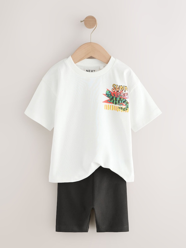 White Backprint Lguana Short Sleeve T-Shirt & Cycling Shorts Set (3mths-7yrs) - Image 2 of 5