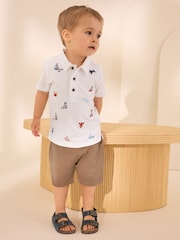 White All-Over-Embroidered Polo Shirt & Shorts Set (3mths-7yrs) - Image 1 of 6