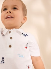 White All-Over-Embroidered Polo Shirt & Shorts Set (3mths-7yrs) - Image 4 of 6