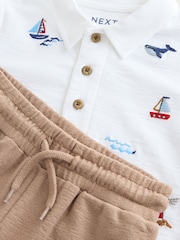 White All-Over-Embroidered Polo Shirt & Shorts Set (3mths-7yrs) - Image 6 of 6