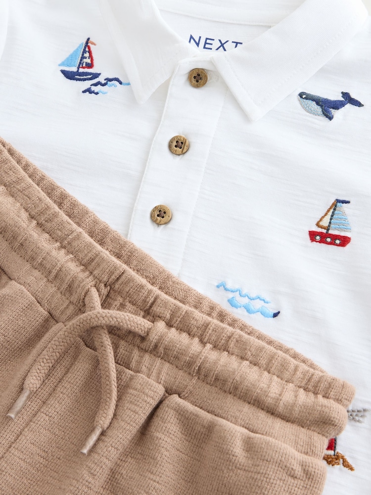 White All-Over-Embroidered Polo Shirt & Shorts Set (3mths-7yrs) - Image 6 of 6