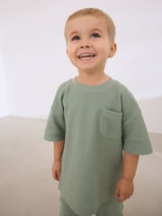 Sage Green 100% Cotton Textured Pocket Tops & Shorts Set (3mths-7yrs) - Image 2 of 4