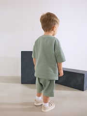 Sage Green 100% Cotton Textured Pocket Tops & Shorts Set (3mths-7yrs) - Image 3 of 4