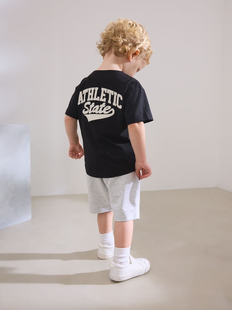 Black/Grey Baseball Short Sleeve Jersey Shirt & Shorts Set (3mths-7yrs) (3mths-7yrs) - Image 1 of 4