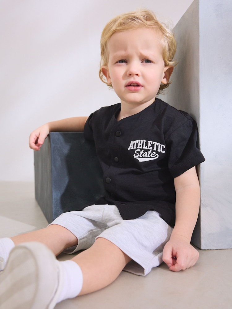 Black/Grey Baseball Short Sleeve Jersey Shirt & Shorts Set (3mths-7yrs) (3mths-7yrs) - Image 2 of 4