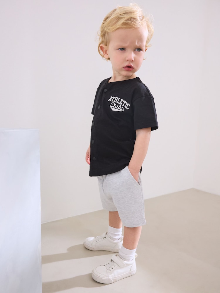 Black/Grey Baseball Short Sleeve Jersey Shirt & Shorts Set (3mths-7yrs) (3mths-7yrs) - Image 3 of 4