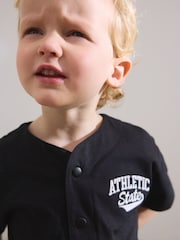 Black/Grey Baseball Short Sleeve Jersey Shirt & Shorts Set (3mths-7yrs) (3mths-7yrs) - Image 4 of 4
