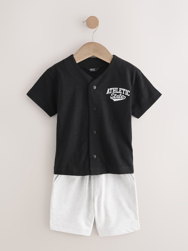 Buy Black/Grey Baseball Short Sleeve Jersey Shirt Shorts Set