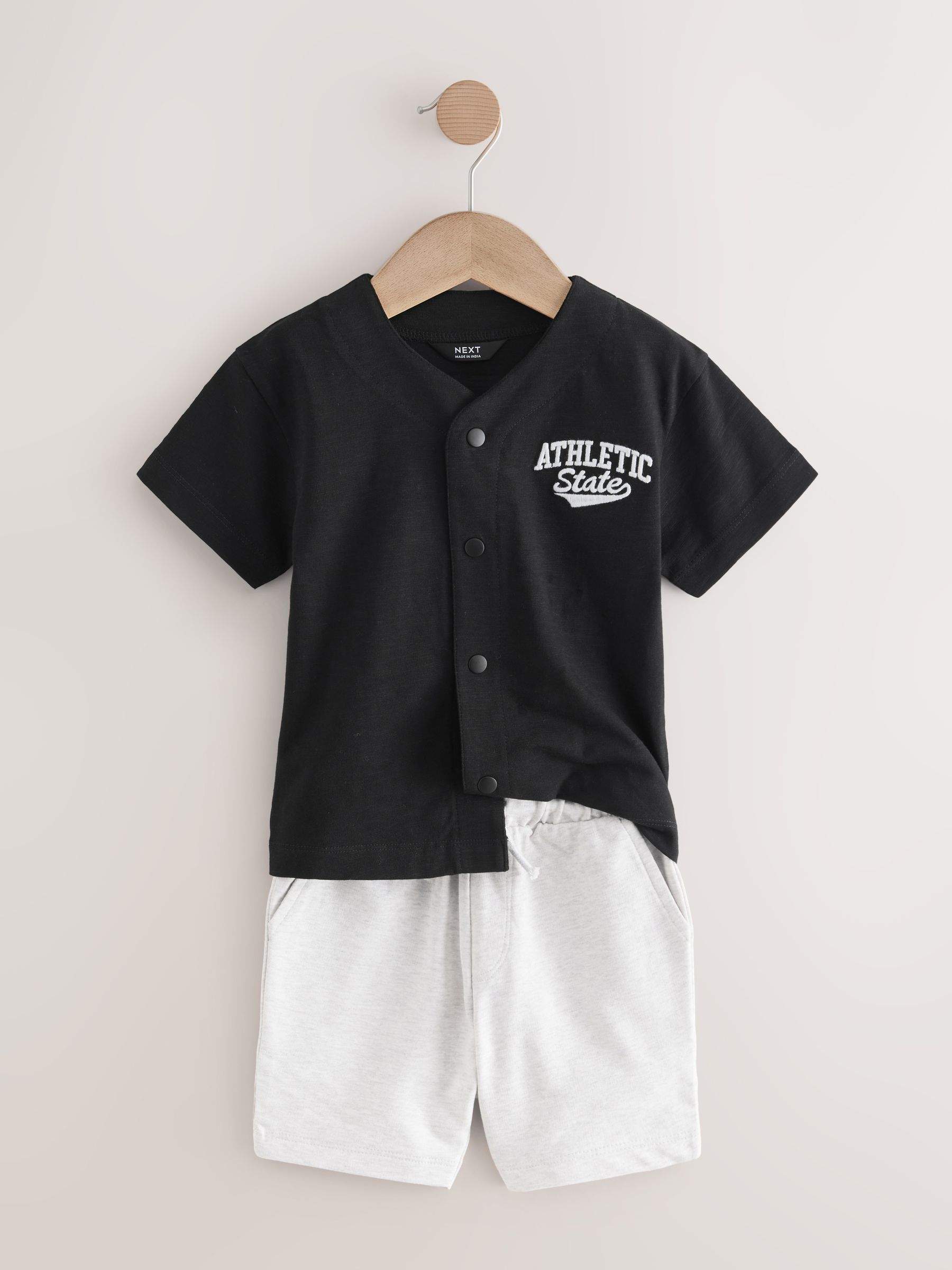 Buy Black/Grey Baseball Short Sleeve Jersey Shirt & Shorts Set