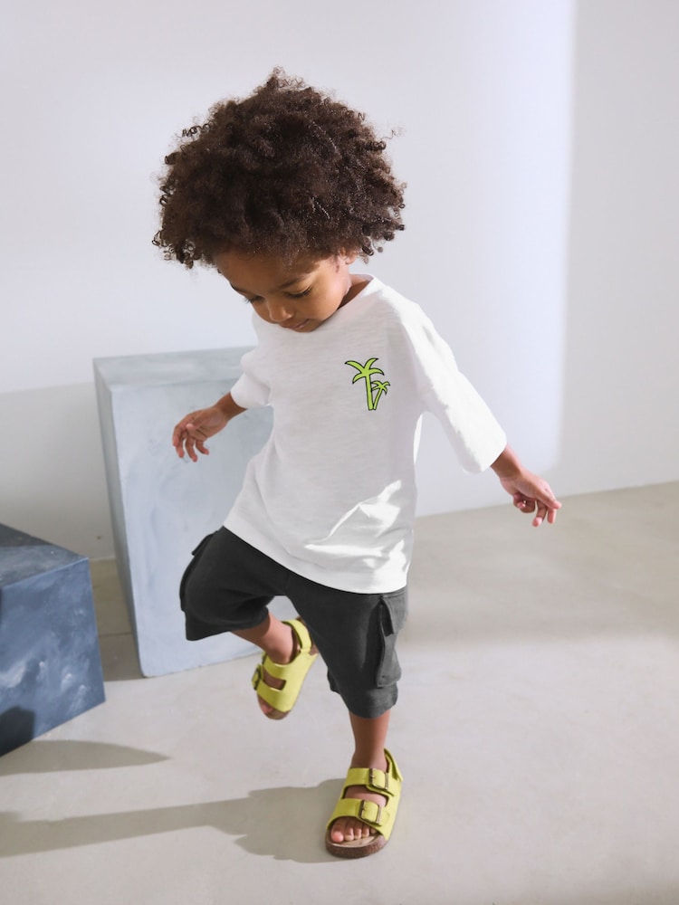 Black/White Short Sleeve T-Shirt & Utility Shorts Set (3mths-7yrs) - Image 1 of 8