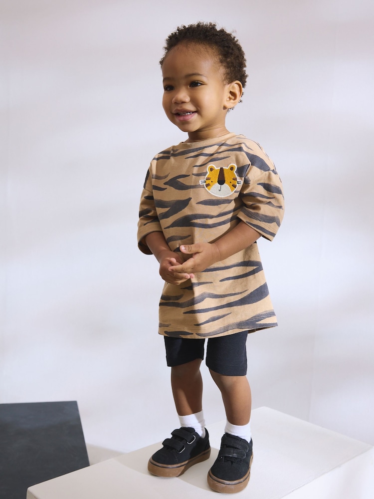 Brown Short Sleeve T-Shirt & Cycling Shorts Set (3mths-7yrs) - Image 1 of 3