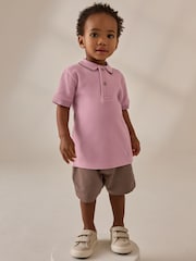 Pink Short Sleeve Textured Polo Shirt and Shorts Set (3mths-7yrs) - Image 2 of 4
