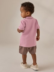 Pink Short Sleeve Textured Polo Shirt and Shorts Set (3mths-7yrs) - Image 3 of 4