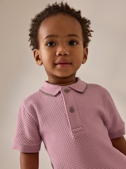 Pink Short Sleeve Textured Polo Shirt and Shorts Set (3mths-7yrs) - Image 4 of 4